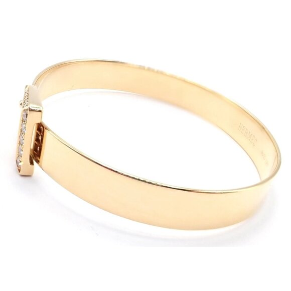 Authentic! Hermes 18k Yellow Gold Diamond Buckle Bangle Bracelet - Picture 4 of 9